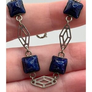 Vintage Sterling Silver Blue Glass Bracelet Binder Bros Brothers Art Deco